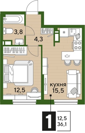
  Продается 1-комн. квартира 35.4 м², в ЖК ДОГМА ПАРК, литера 18. Фото 1.