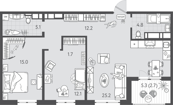 
  Продается 2-комн. квартира 78.5 м², в ЖК Все Свои ВИП, литера 3. Фото 1.