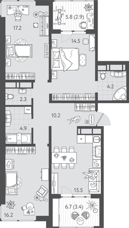 
  Продается 3-комн. квартира 91.15 м², в ЖК Все Свои ВИП, литера 3. Фото 1.