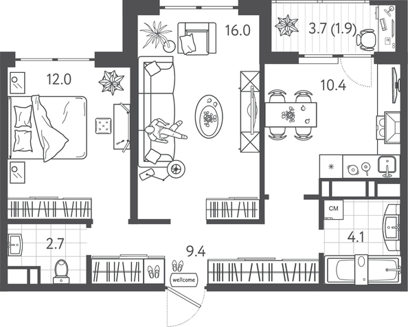 
  Продается 2-комн. квартира 55.6 м², в ЖК Все Свои ВИП, литера 3. Фото 1.