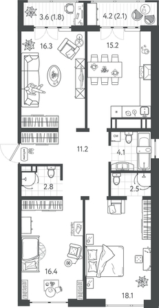 
  Продается 3-комн. квартира 89.25 м², в ЖК Все Свои ВИП, литер 4. Фото 1.