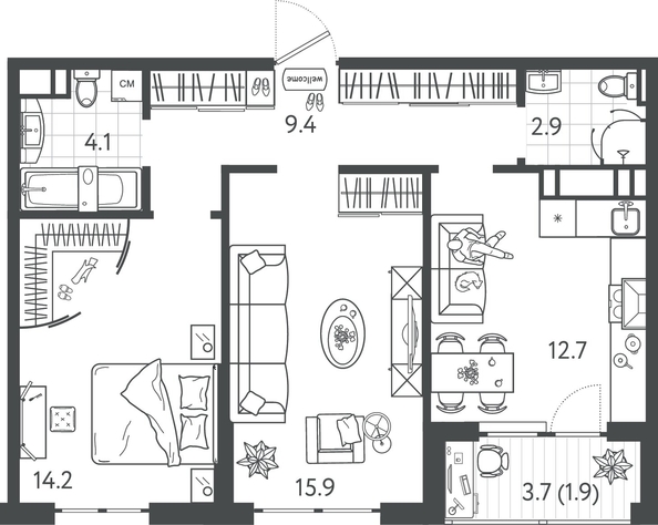 
  Продается 2-комн. квартира 60.1 м², в ЖК Все Свои ВИП, литер 4. Фото 1.