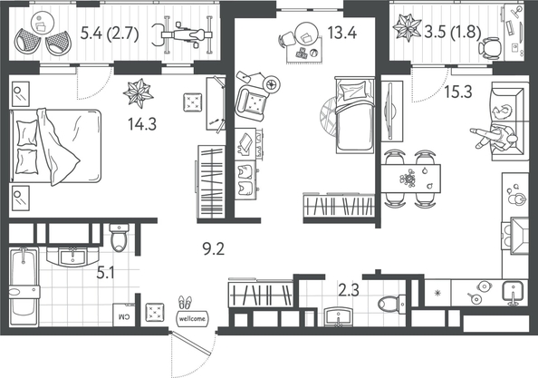 
  Продается 2-комн. квартира 63.85 м², в ЖК Все Свои ВИП, литер 4. Фото 1.