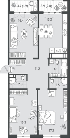
  Продается 3-комн. квартира 89.25 м², в ЖК Все Свои ВИП, литер 4. Фото 1.