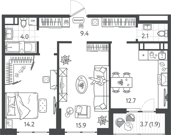 
  Продается 2-комн. квартира 59.4 м², в ЖК Все Свои ВИП, литер 4. Фото 1.