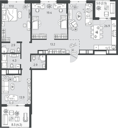 
  Продается 3-комн. квартира 107.55 м², в ЖК Все Свои ВИП, литер 4. Фото 1.