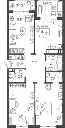 
  Продается 3-комн. квартира 87.9 м², в ЖК Все Свои ВИП, литер 4. Фото 1.