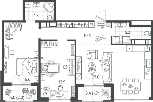 
  Продается 2-комн. квартира 82.85 м², в ЖК Все Свои ВИП, литер 4. Фото 1.