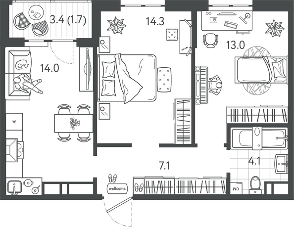
  Продается 2-комн. квартира 54.25 м², в ЖК Все Свои ВИП, литер 7. Фото 1.
