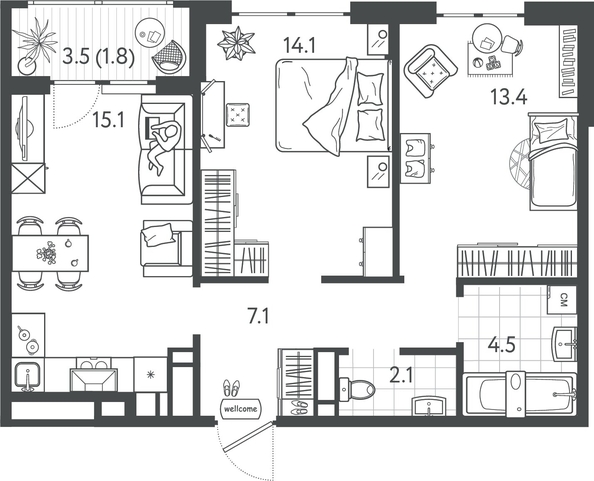 
  Продается 2-комн. квартира 58.45 м², в ЖК Все Свои ВИП, литер 7. Фото 1.