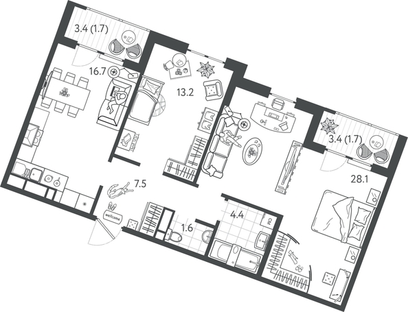 
  Продается 2-комн. квартира 74.95 м², в ЖК Все Свои ВИП, литер 7. Фото 1.