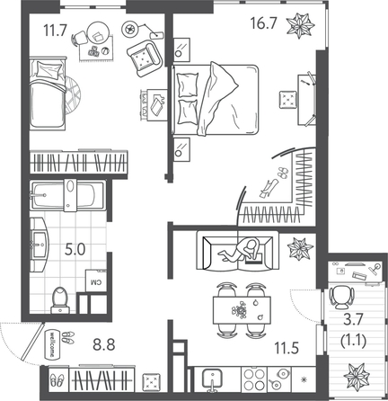 
  Продается 2-комн. квартира 53.82 м², в ЖК Все Свои ВИП, литера 6. Фото 1.