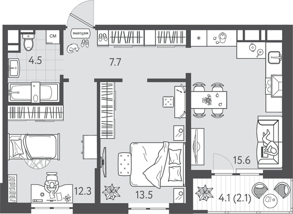 
  Продается 2-комн. квартира 55.4 м², в ЖК Все Свои ВИП, литера 6. Фото 1.