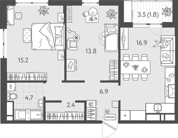 
  Продается 2-комн. квартира 61.25 м², в ЖК Все Свои ВИП, литер 8. Фото 1.