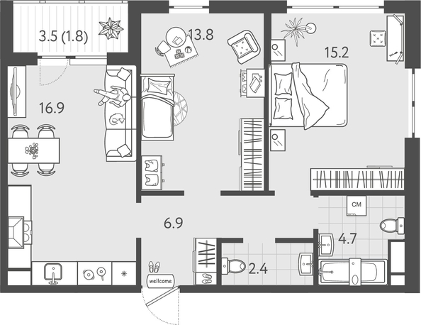 
  Продается 2-комн. квартира 61.7 м², в ЖК Все Свои ВИП, литер 8. Фото 1.