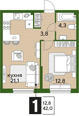 
  Продается 1-комн. квартира 41.5 м², в ЖК ДОГМА ПАРК, литера 18. Фото 1.