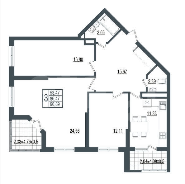 
  Продается 3-комн. квартира 87.5 м², в ЖК Сограт, литера 9. Фото 4.