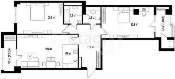
  Продается 3-комн. квартира 122.3 м², в ЖК Девелопмент-Плаза. Фото 1.