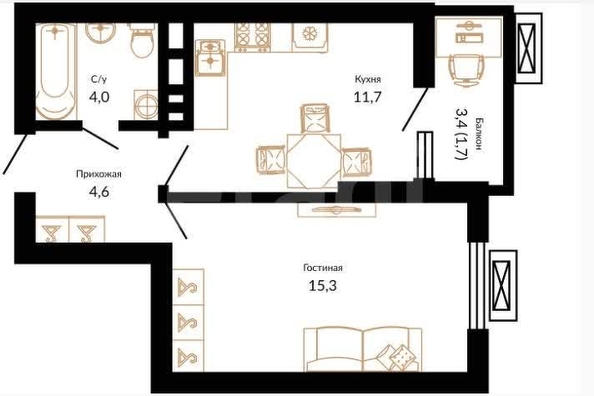 
  Продается 1-комн. квартира 35.9 м², в ЖК Южане, 4 очередь литера 2. Фото 1.