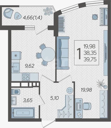 
  Продается 1-комн. квартира 39.75 м², в ЖК Режиссёр, литера 3. Фото 1.