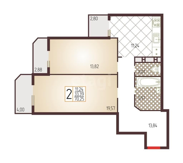 
  Сдается 2-комн. квартира 67.3 м². Фото 16.