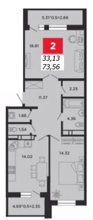 
   Продам 2-комнатную, 73.6 м², Конгрессная ул, 19/3

. Фото 9.