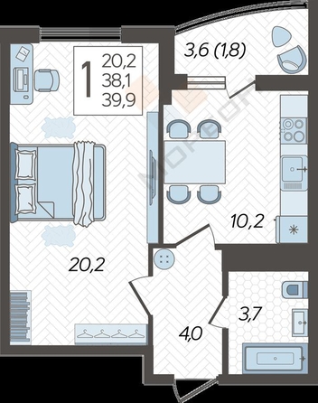 
   Продам 1-комнатную, 39.9 м², Валерия Гассия ул, 4/7лит2

. Фото 6.