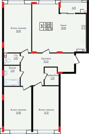 
   Продам 3-комнатную, 97.2 м², Суворов, дом 6

. Фото 2.