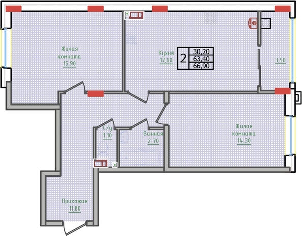 
  Продается 2-комн. квартира, 66.9 м², ЖК Суворов, дом 6
. Фото 2.