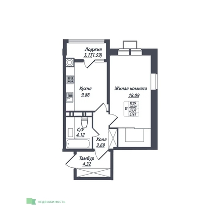 
  Продается 1-комн. квартира, 41.67 м², ЖК Источник
. Фото 6.