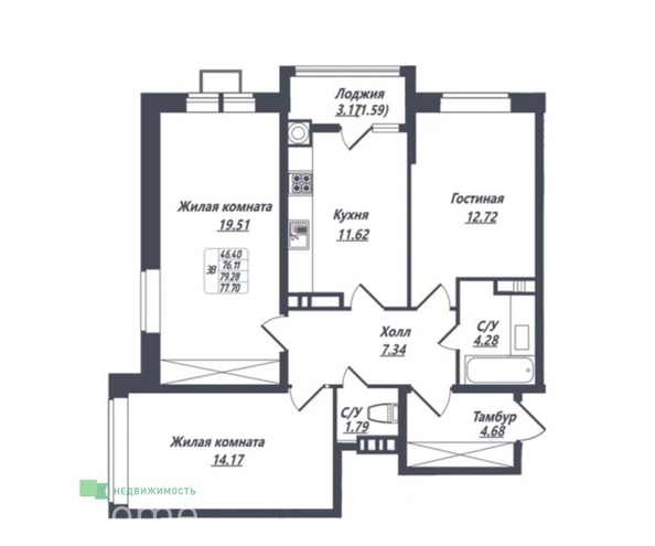 
  Продается 3-комн. квартира, 77.7 м², ЖК Источник
. Фото 6.