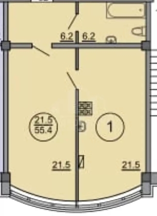 
  Продается 1-комн. квартира 55.4 м². Фото 2.