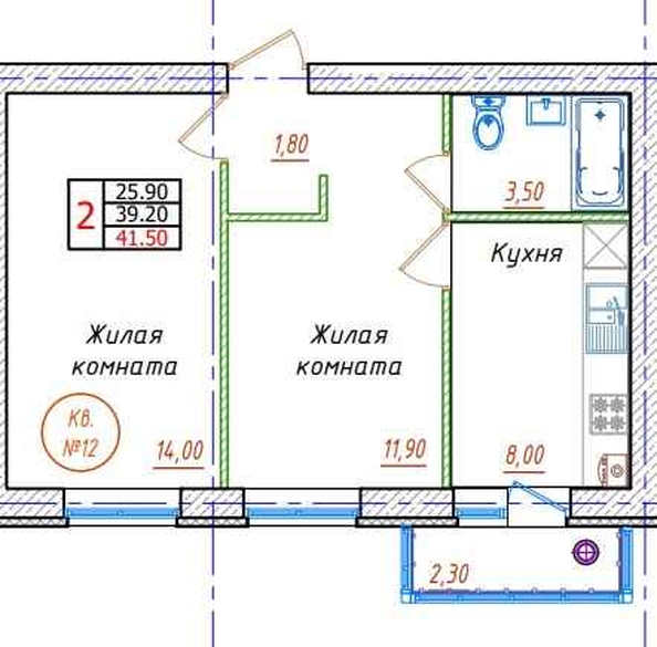 
   Продам 2-комнатную, 41.3 м², Антона Чехова ул, 42

. Фото 12.