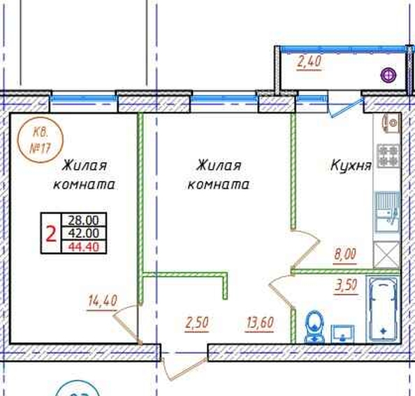 
   Продам 2-комнатную, 44.4 м², Антона Чехова ул, 42

. Фото 12.