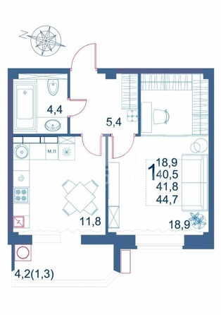 
  Продается 1-комн. квартира, 44.8 м², Шмидта ул
. Фото 6.