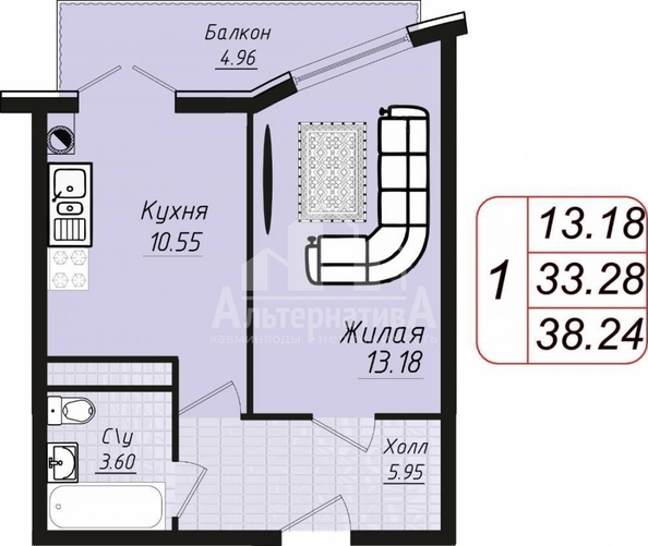 
   Продам 1-комнатную, 38.24 м², Пушкина ул

. Фото 10.