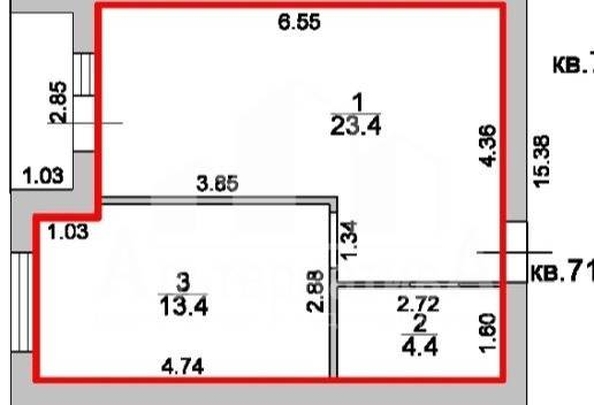 
  Продается 1-комн. квартира, 41.2 м², Замковая ул
. Фото 2.