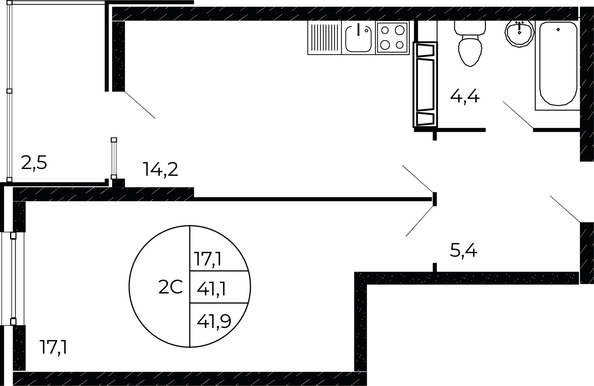 
  Продается 1-комн. квартира 41.39 м², в ЖК Флора, литера 1.3. Фото 1.