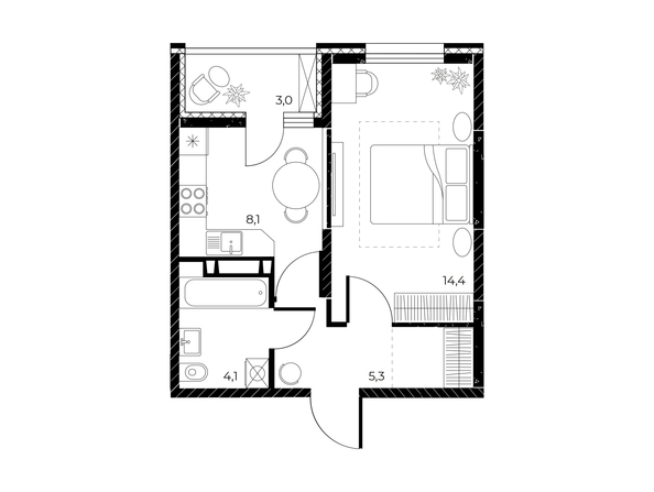 
  Продается 1-комн. квартира 33.4 м², в ЖК Панорама на Театральном, литера 1. Фото 1.