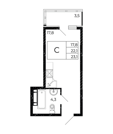 
  Продается студия 23.08 м², в ЖК Флора, литера 2.1. Фото 1.