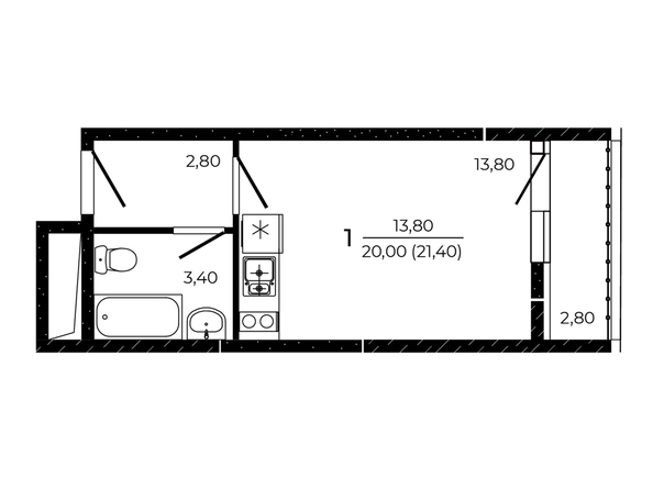
  Продается студия 21.4 м², в ЖК ПРИТЯЖЕНИЕ, литер 3. Фото 1.