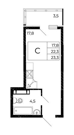 
  Продается студия 23.58 м², в ЖК Флора, литера 3.1. Фото 1.