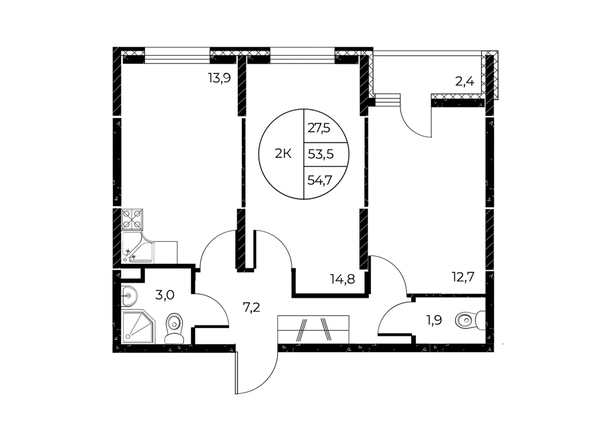 
  Продается 2-комн. квартира 54.7 м², в ЖК Панорама на Театральном, литера 1. Фото 1.