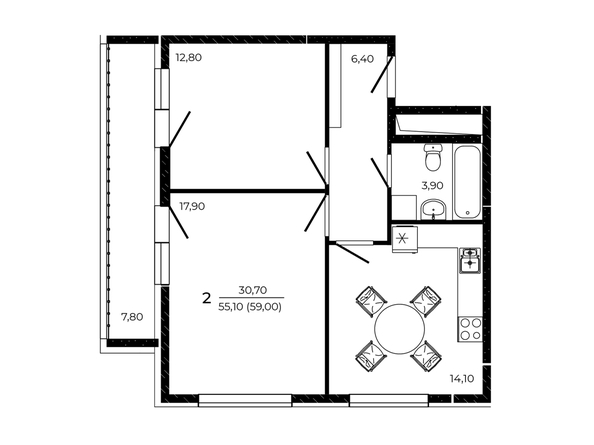 
  Продается 2-комн. квартира 59 м², в ЖК ПРИТЯЖЕНИЕ, литер 3. Фото 1.