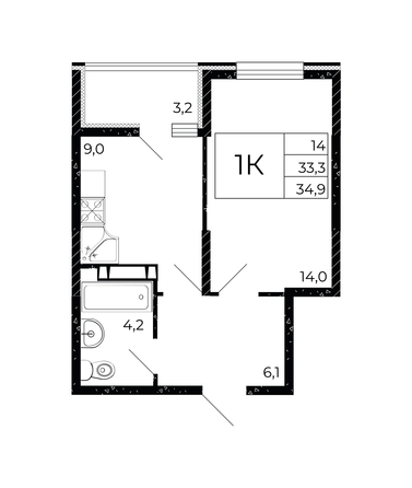 
   Продам 1-комнатную, 34.9 м², Флора, литера 2.1

. Фото 3.