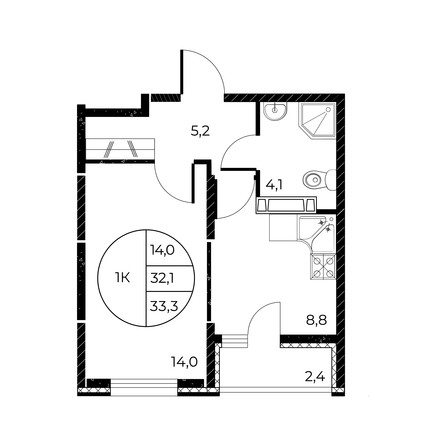 
   Продам 1-комнатную, 33.3 м², Панорама на Театральном, литера 1

. Фото 5.