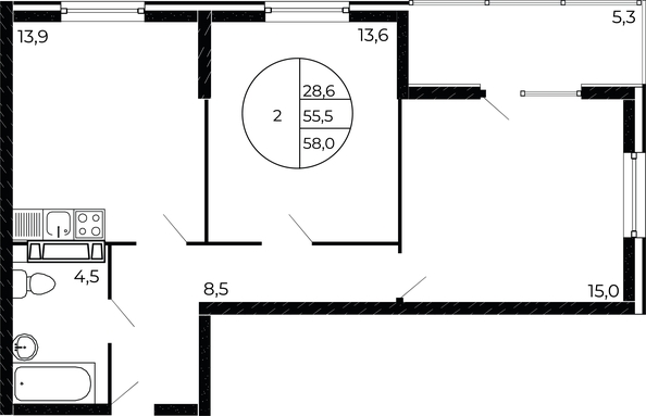 
   Продам 2-комнатную, 58 м², Флора, литера 1.1

. Фото 2.