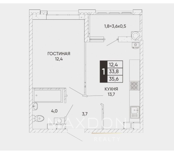 
   Продам 1-комнатную, 36 м², Левобережная ул, 6/6

. Фото 3.