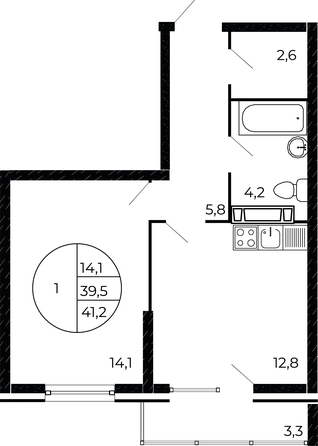 
   Продам 1-комнатную, 41.2 м², Флора, литера 1.3

. Фото 3.