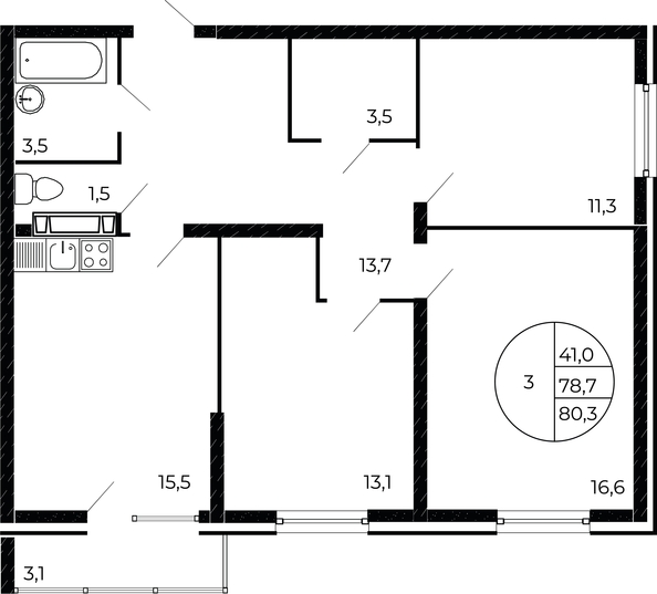 
   Продам 3-комнатную, 80.3 м², Флора, литера 1.1

. Фото 1.